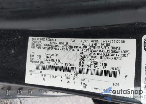 2013 Ford Fiesta Se from USA, damaged, VIN 3FADP4BJ3DM173305